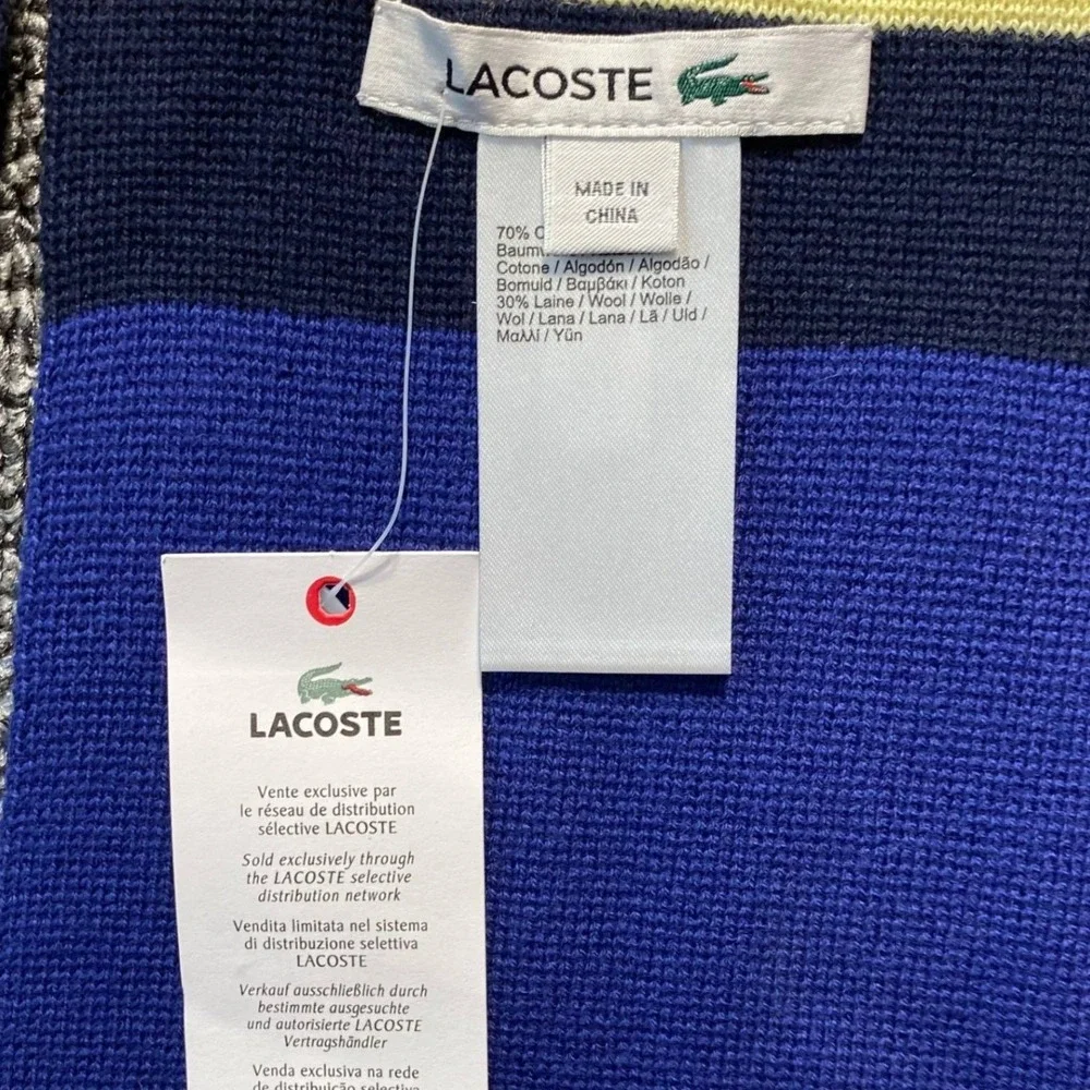 Lacoste NWT Cotton Wool Blend Striped Knit Scarf Blue Multicolor One Size